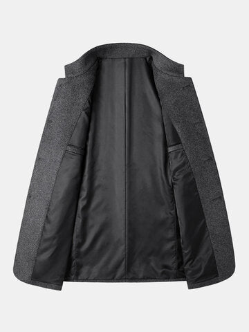 mens pure color stand collar single breasted warm woolen overcoats