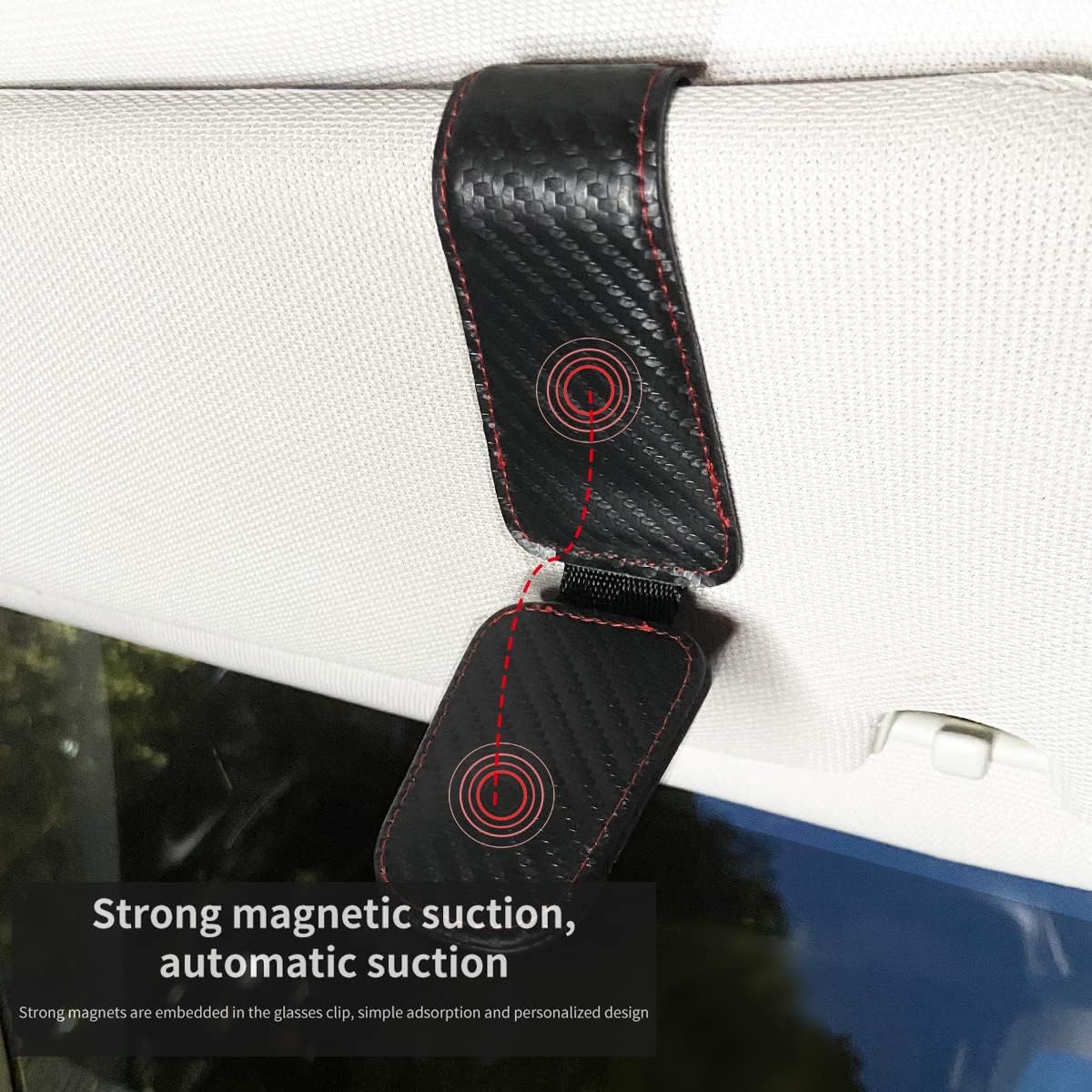 CHOSMOYI Magnetic Leather Sunglass Holder for Car, Sunglasses Clip for Car Visor, Auto Interior Accessories Universal for Different Size Eyeglasses (Carbon Fiber)