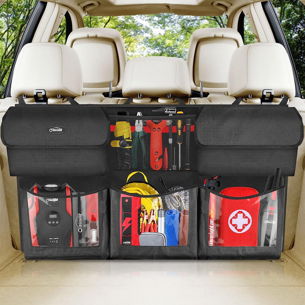 Oasser Back Seat Trunk Organizer Hanging Car Organizer Trunk Foldable Cargo Storage with 6 Large Pockets 3 Adjustable Straps