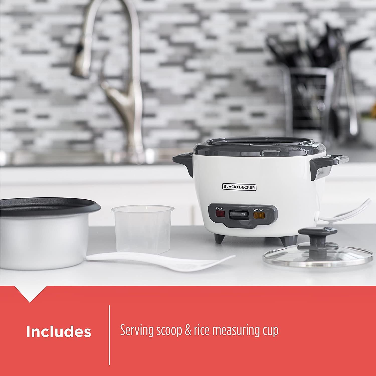 BLACK+DECKER Uncooked Rice Cooker, 3-cup, White