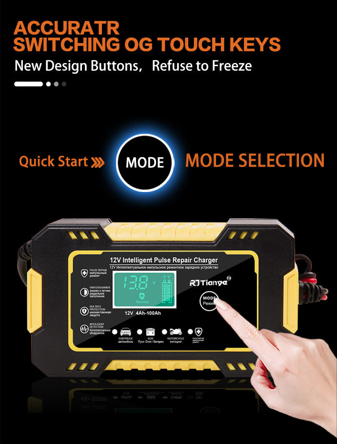 Car Battery Charger 12V 6A Pulse Repair LCD Display Smart Fast CharAGM Deep Cycle GEL Lead-Acid Charger For Auto Motorcycle