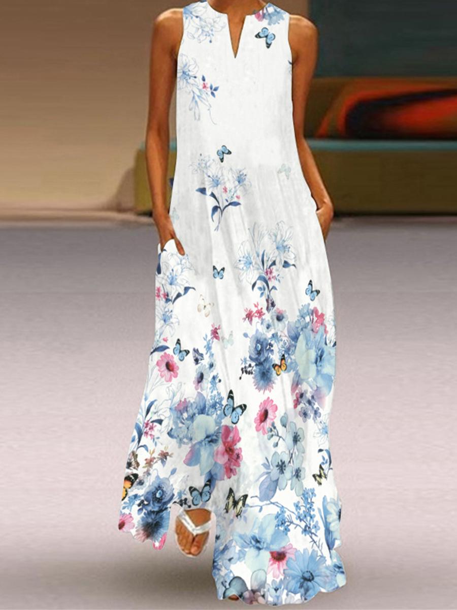 V-neck Summer Fashion Sleeveless Printed Dress