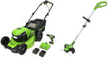 Greenworks 48V 20" Brushless Cordless Push Lawn Mower + 24V Brushless Drill/Driver + 24V Cordless String Trimmer / Edger, (2) 4.0Ah USB Batteries and Dual Port Rapid Charger Included (2 x 24V)