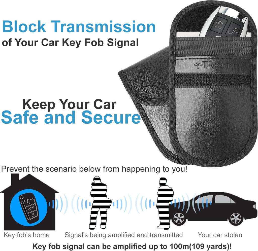 Faraday Bag for Key Fob (2 Pack), TICONN Faraday Cage Protector - Car RFID Signal Blocking, Anti-Theft Pouch, Anti-Hacking Case Blocker