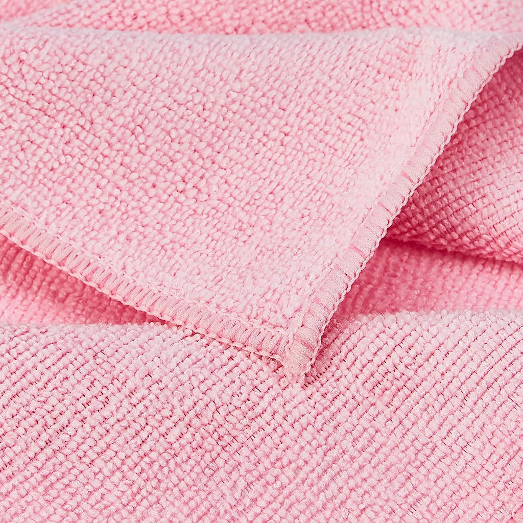 Amazon Basics Microfiber Cleaning Cloth, Non-Abrasive, Reusable and Washable, Pack of 24, Green/Gray/Pink, 16" x 12"