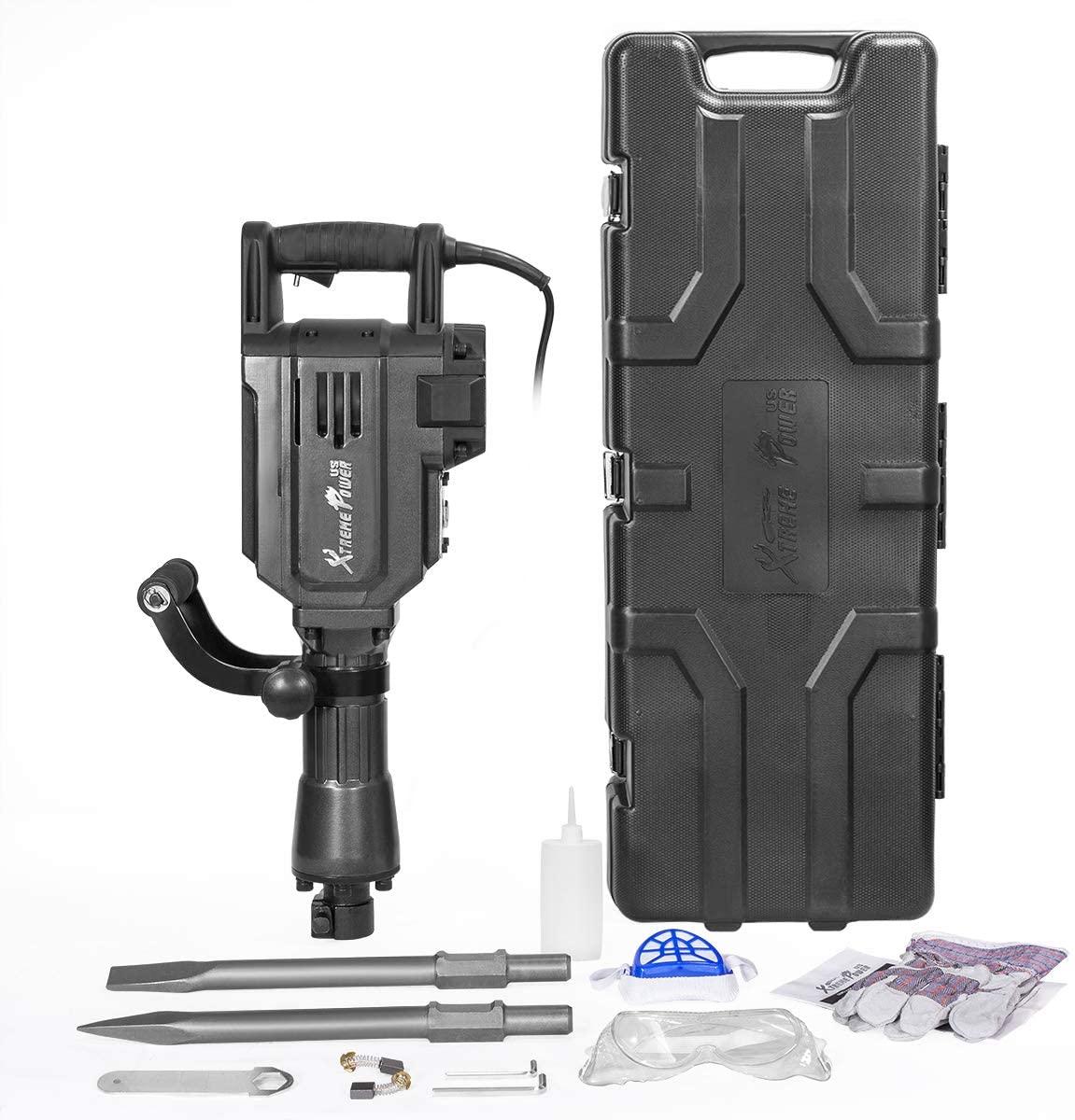 Industrial 55 Joules Demolition Jack Hammer Concrete Breaker 35-Pound w/ 2 Chisel Bit Carrying Case