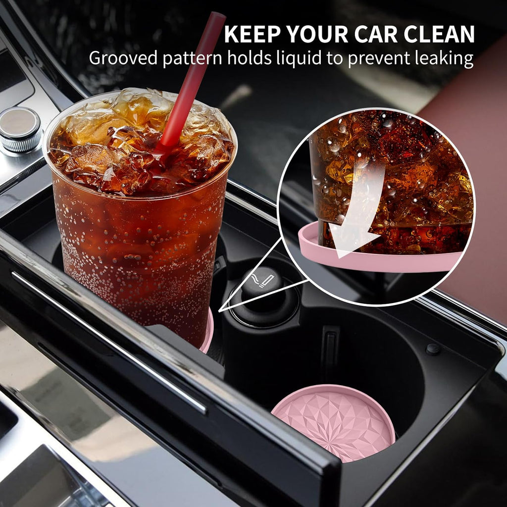 Car Cup Coaster [4 Pack] ME.FAN Silicone Car Coasters/Cup Mats - 2.75In Universal Non-Slip Recessed Car Interior Accessories - Car Cup Holder Insert Coasters Dusty Rose