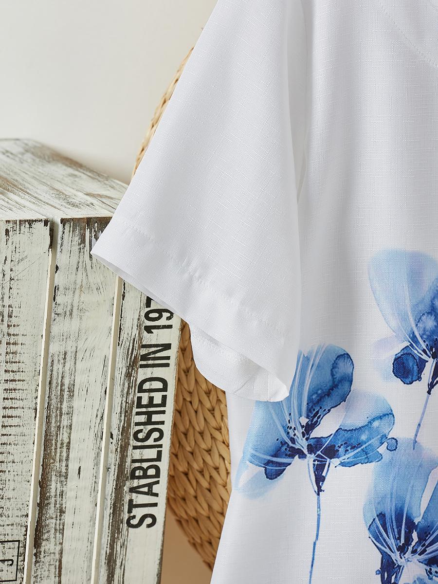 Womens Floral Print Round Neck Short Sleeve Shirt