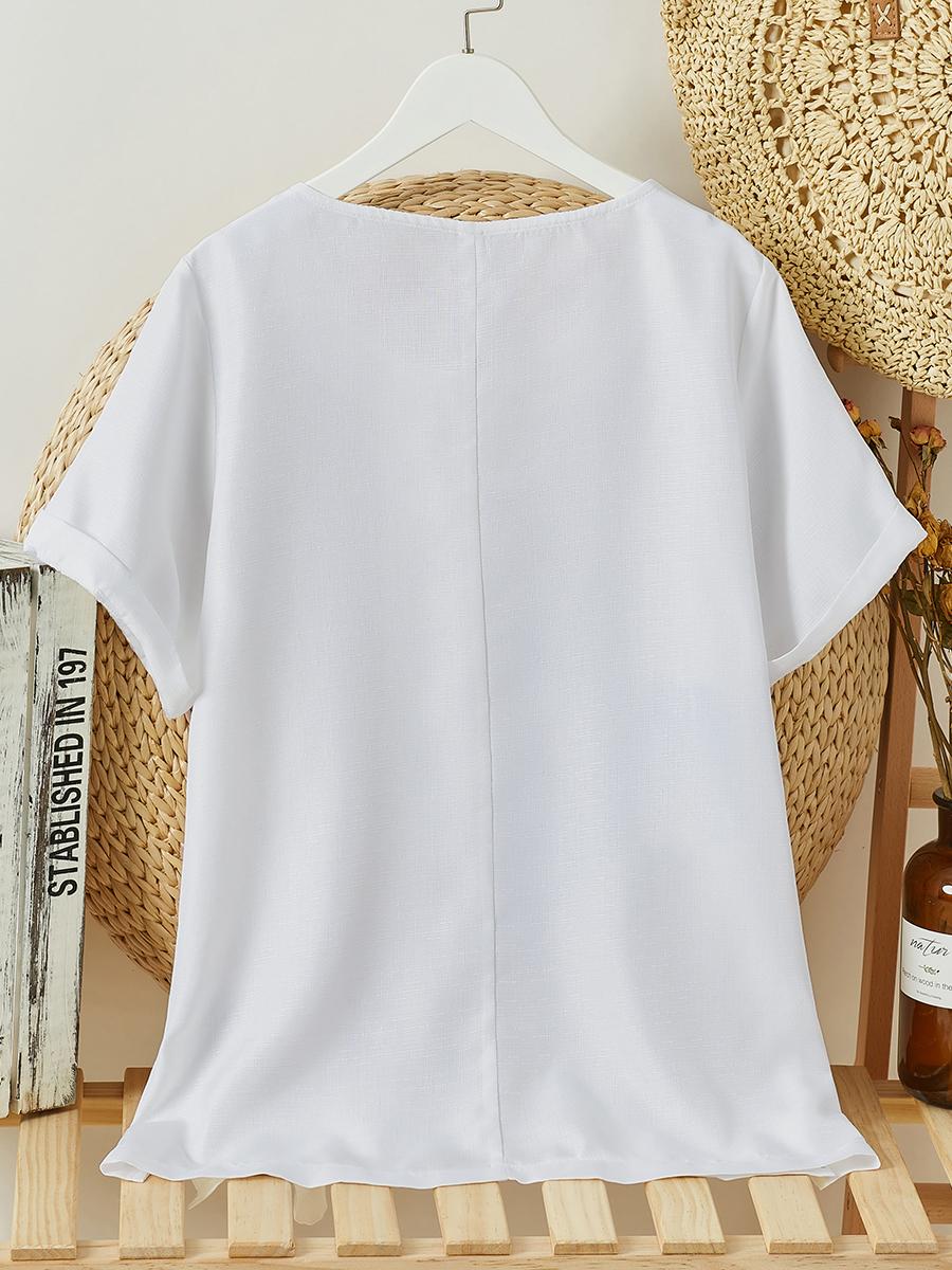Womens Floral Print Round Neck Short Sleeve Shirt