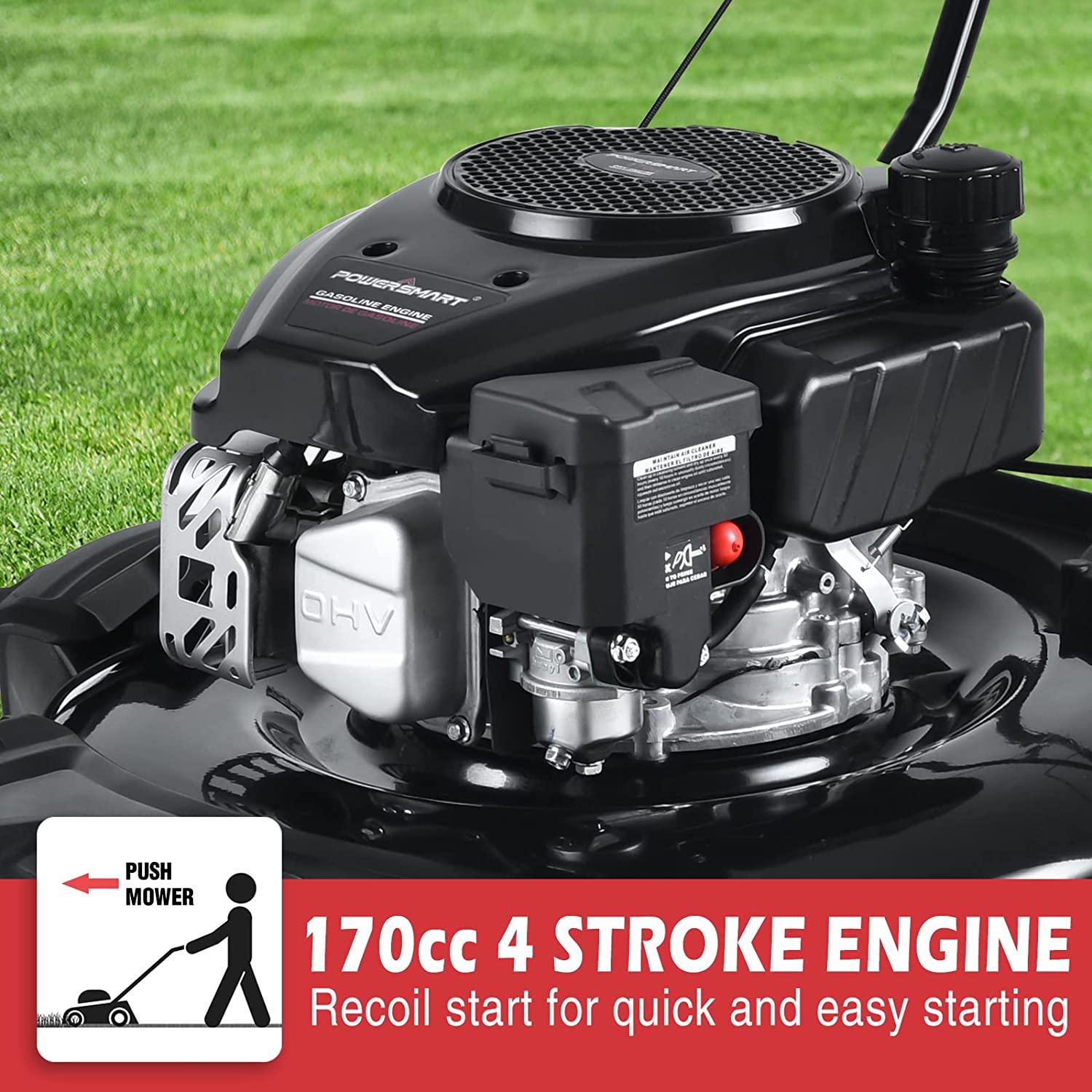 PowerSmart Gas Lawn Mower, 21-inch & 170CC, Gas Powered Push Lawn Mower with 4-Stroke Engine, 2-in-1 Mulching Lawn Mower, 5 Adjustable Cutting Heights (1.18''-3.00'' )