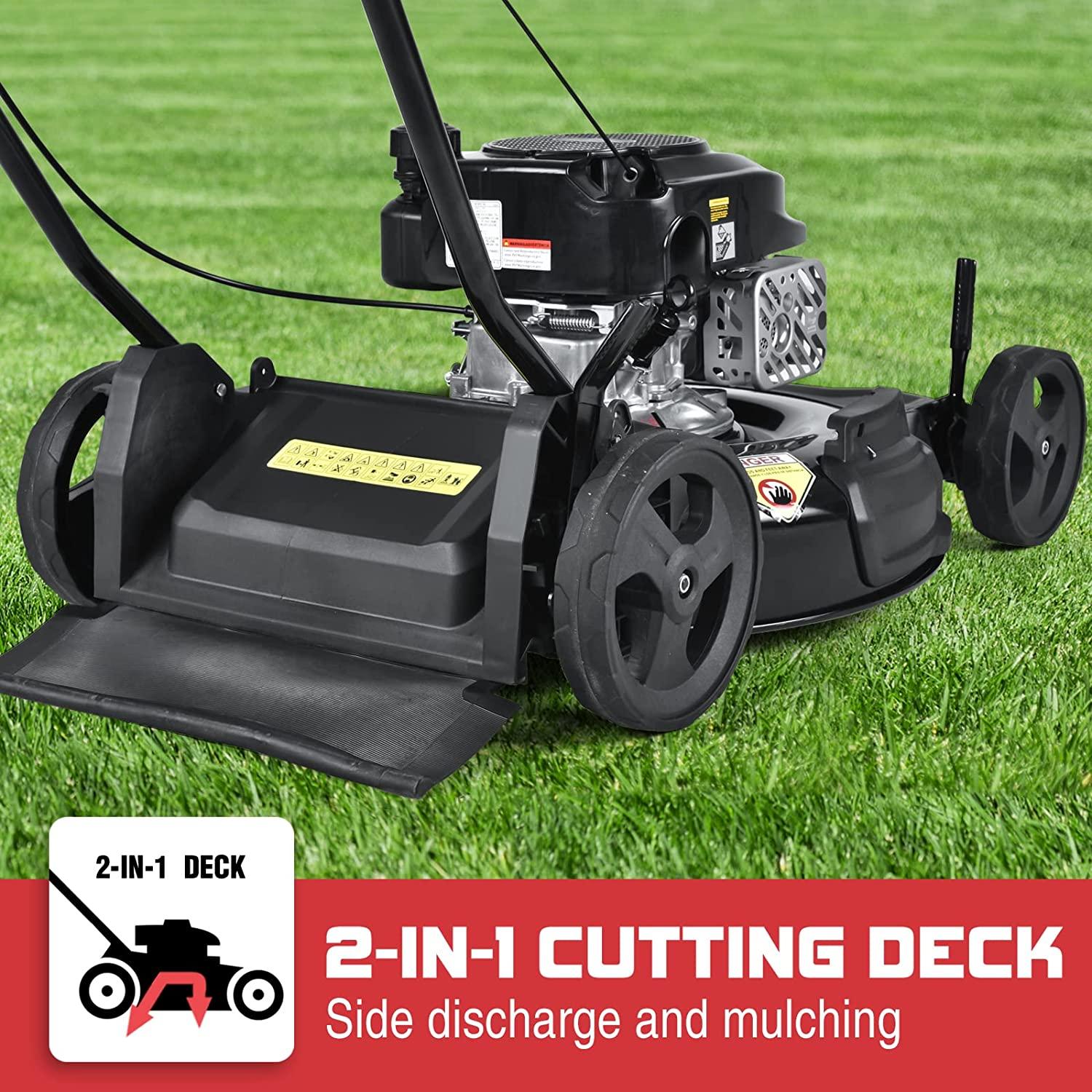 PowerSmart Gas Lawn Mower, 21-inch & 170CC, Gas Powered Push Lawn Mower with 4-Stroke Engine, 2-in-1 Mulching Lawn Mower, 5 Adjustable Cutting Heights (1.18''-3.00'' )