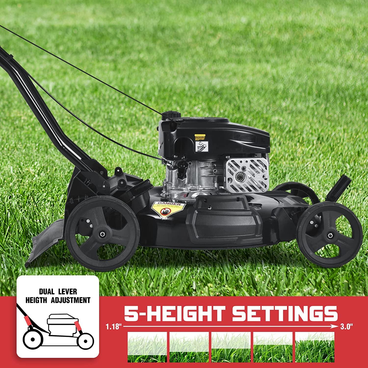 PowerSmart Gas Lawn Mower, 21-inch & 170CC, Gas Powered Push Lawn Mower with 4-Stroke Engine, 2-in-1 Mulching Lawn Mower, 5 Adjustable Cutting Heights (1.18''-3.00'' )