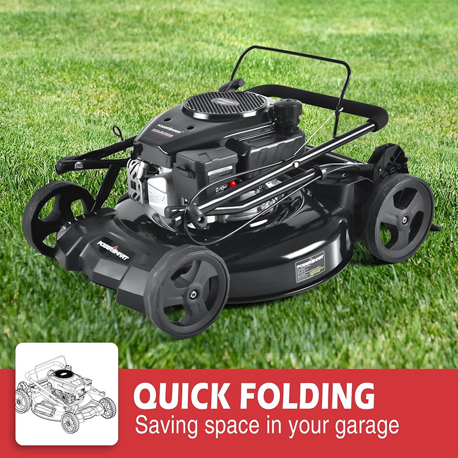 PowerSmart Gas Lawn Mower, 21-inch & 170CC, Gas Powered Push Lawn Mower with 4-Stroke Engine, 2-in-1 Mulching Lawn Mower, 5 Adjustable Cutting Heights (1.18''-3.00'' )