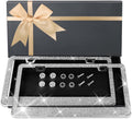 AUJEN Bling License Plate Frame - Sparkly License Plate Holder, Lastingly License Plate Frame for Women, Stainless Steel &amp; Obstruction-Free Car Accessory with Multifaceted Rhinestones, White