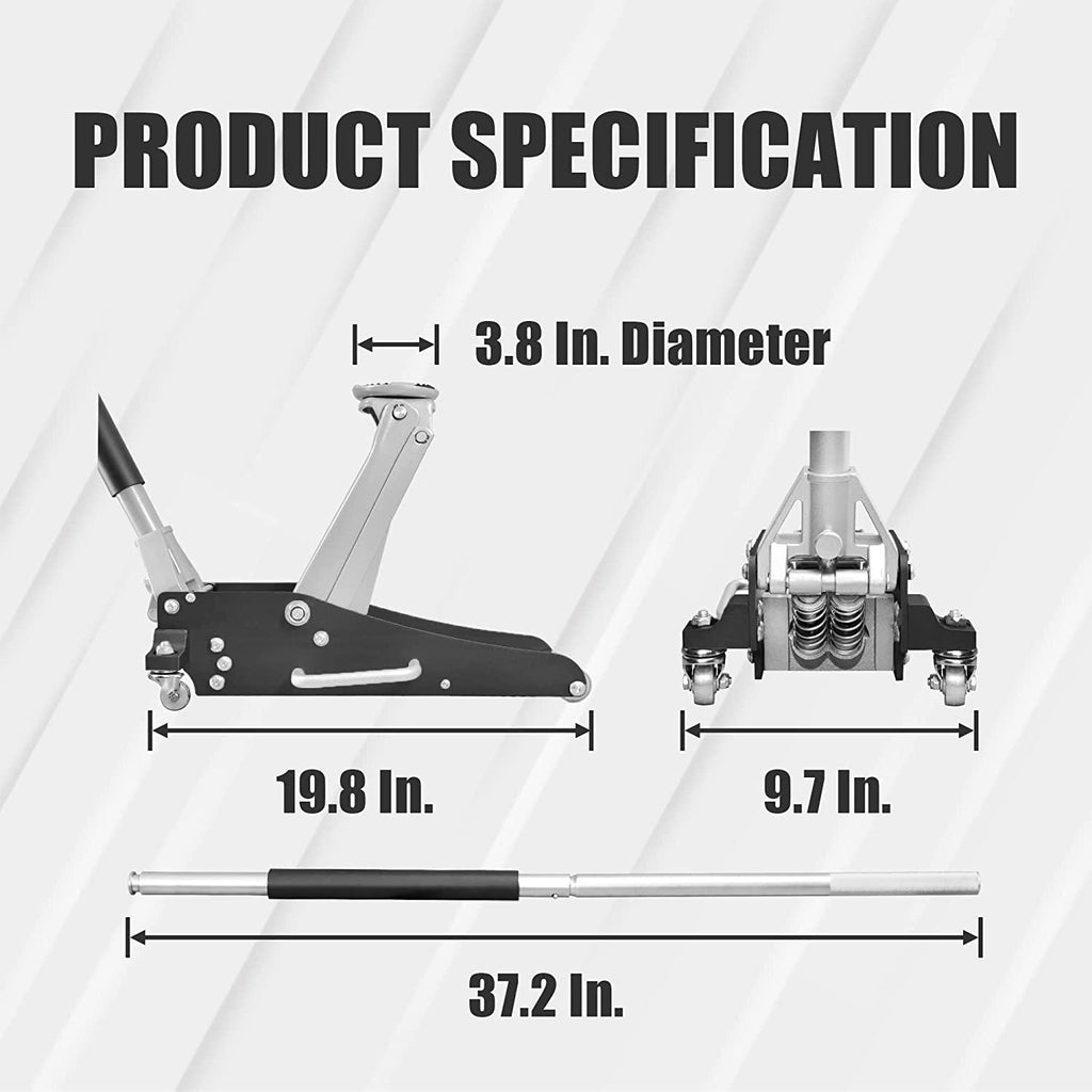 Torin TAM815016L Hydraulic Low Profile Aluminum and Steel Racing Floor Jack with Dual Piston  Lift Pump, 1.5 Ton (3,000 lb) Capacity, Black