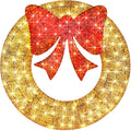48in Pre-Lit Outdoor Christmas Wreath, LED Metal Holiday Decor w/ 140 Lights, Bow - Gold/Red