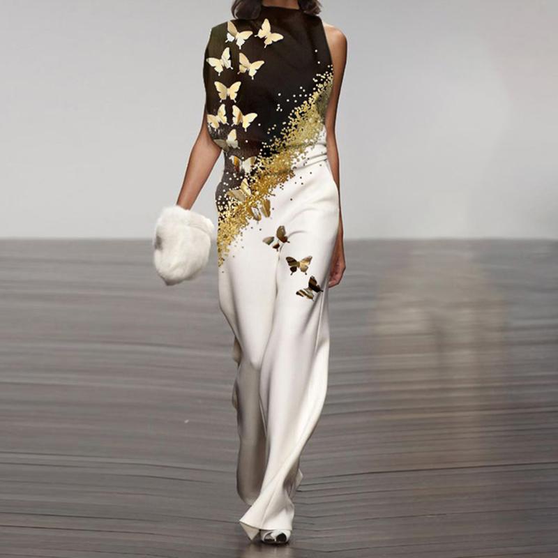 Fashion round neck sleeveless butterfly jumpsuit