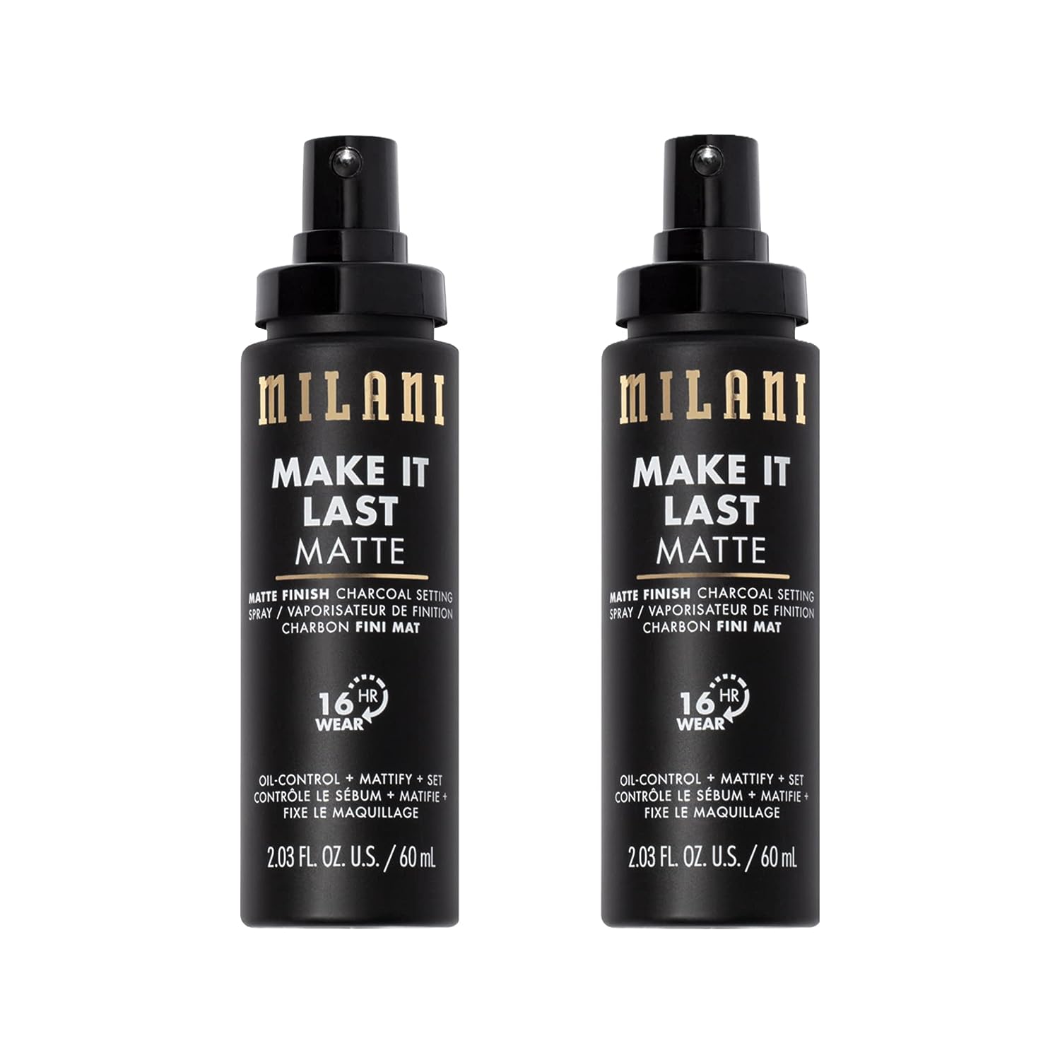 Milani Make it Last Charcoal Matte Setting Spray- Long Lasting , Cruelty-Free Makeup Primer and Finishing/Setting Spray for Oily Skin - - 2 Pack
