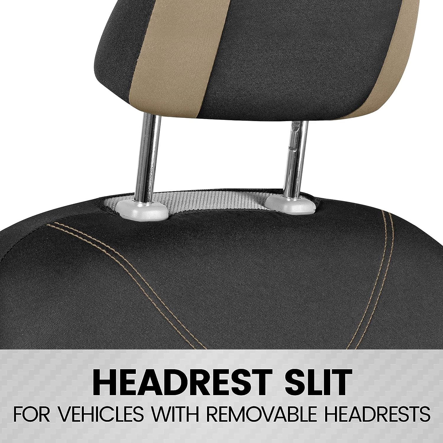 BDK UltraSleek Beige Seat Covers for Cars Full Set, Two-Tone Front Seat Covers with Matching Back Seat Cover, Stylish Car Seat Protectors with Split Bench ,