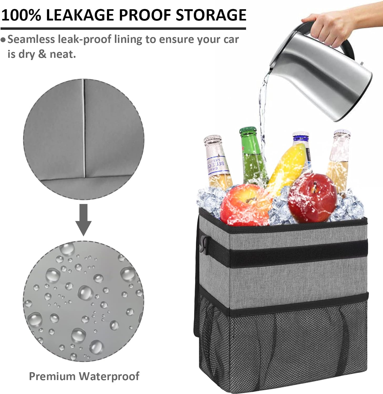 Vankor Cute Leak Proof Trash Can, Trash Bag Bin, Hanging Waterproof Automotive Garbage Cans For Vehicles, Car, Grey