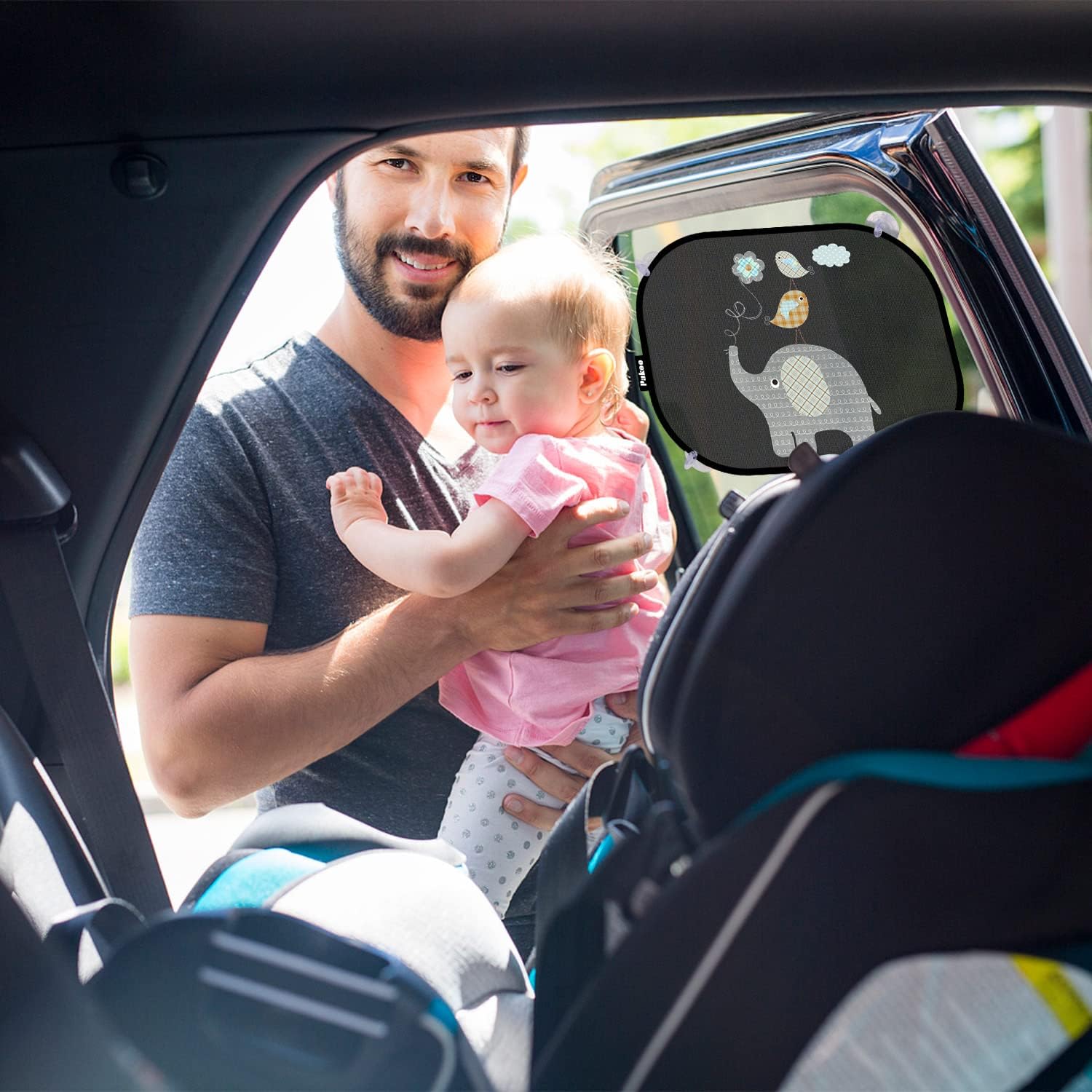 Pakoo Car Sun Shade Baby with UV Protection, Car Window Sun Shade for Children with Cute Animal Motifs, 2 Pack - 17.7 x 14 inches