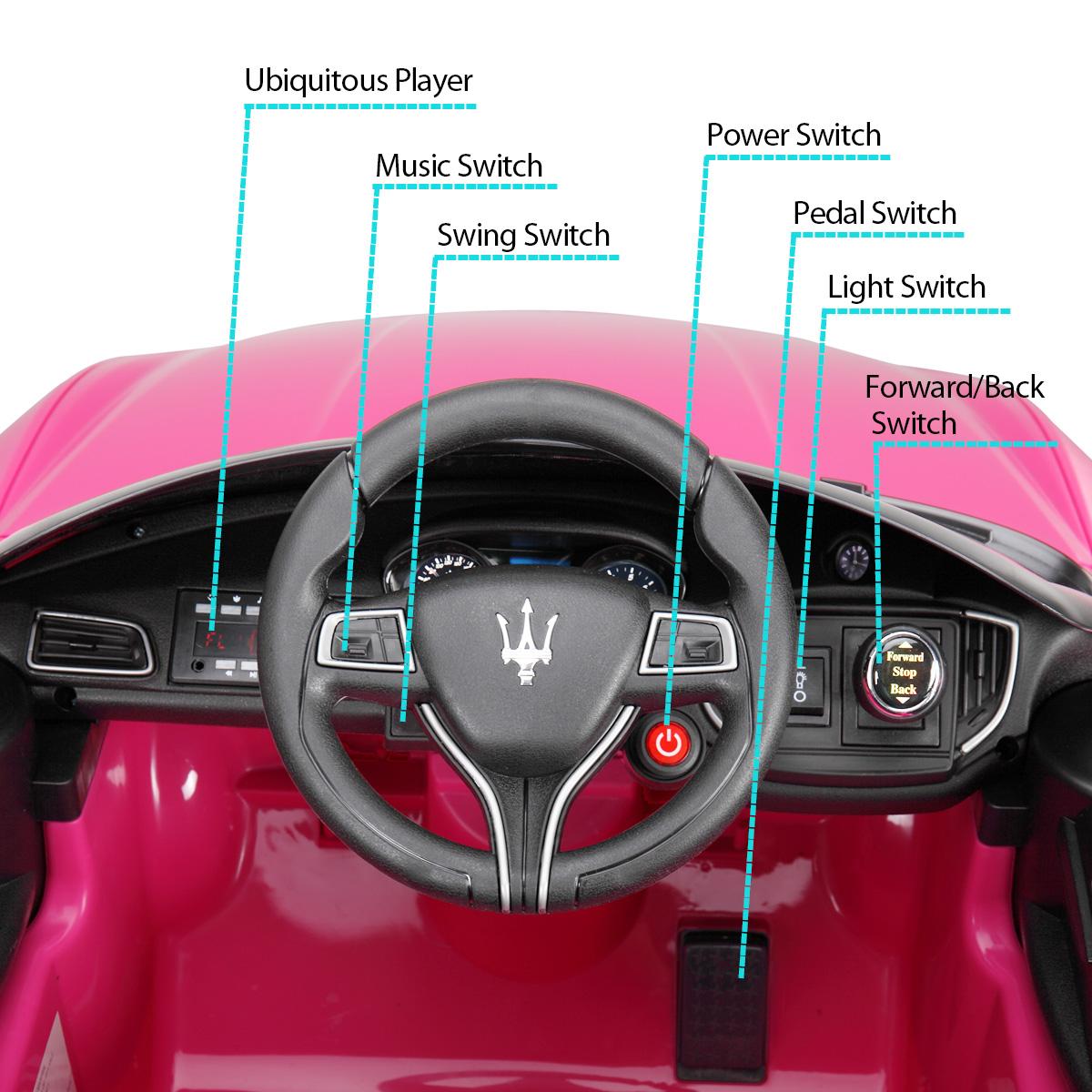 Jaxpety Kids Ride On Car 12V Rechargeable Toy Vehicle w/ MP3 Remote Pink Maserati License