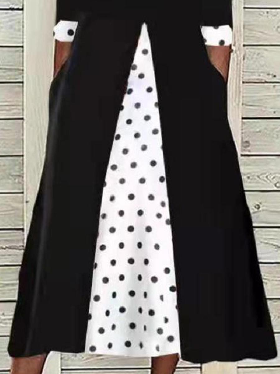 Fashion Stitching Polka Dot Swing Dress