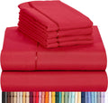 LuxClub 7 PC Split King Sheet Set Bamboo Sheets Deep Pockets 18" Eco Friendly Wrinkle Free Cooling Sheets Machine Washable Hotel Bedding Silky Soft - Red Split King