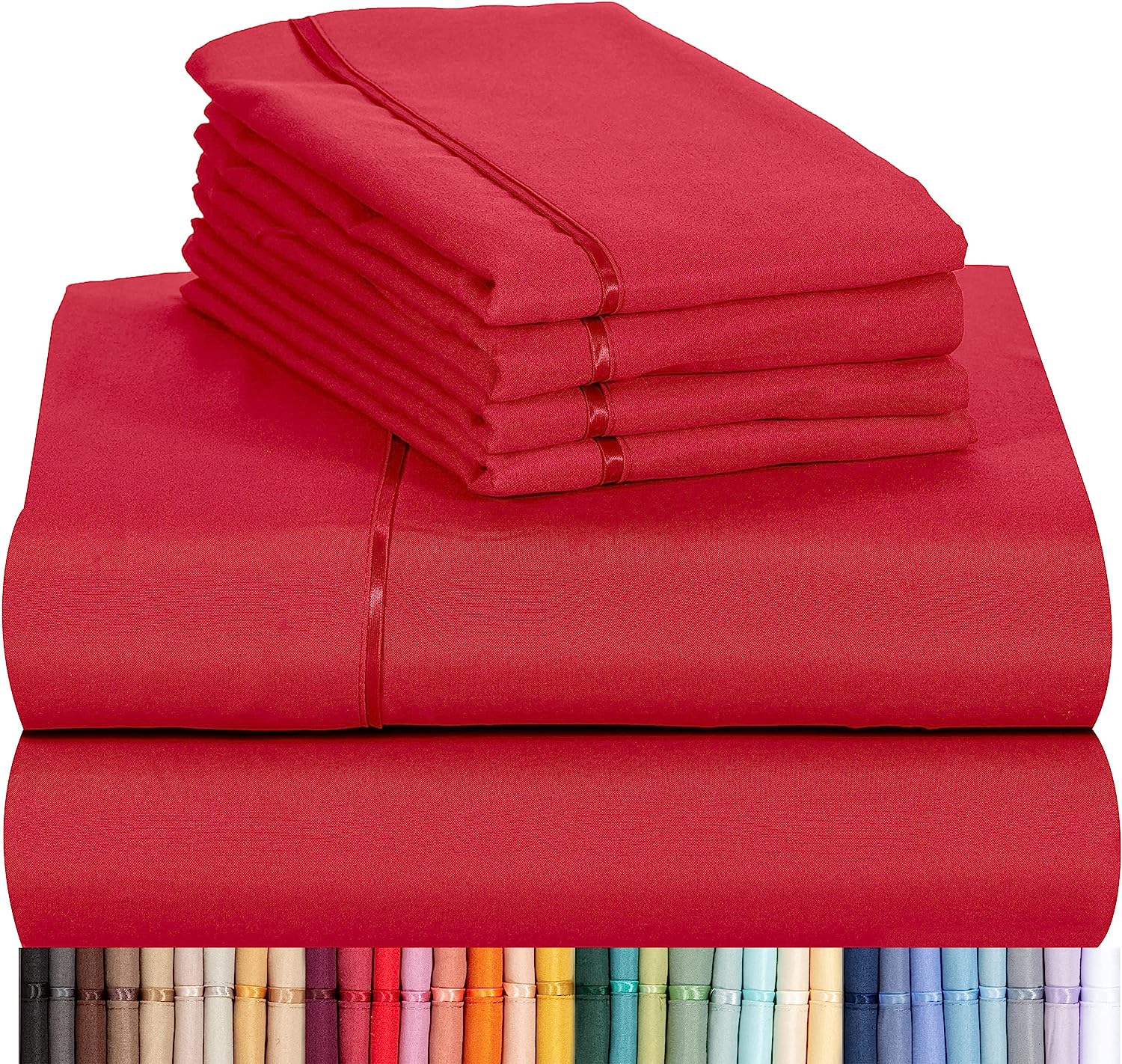 LuxClub 6 PC Full Size Sheet Set Bamboo Sheets Deep Pockets 18" Eco Friendly Wrinkle Free Cooling Sheets Machine Washable Hotel Bedding Silky Soft - Red Full