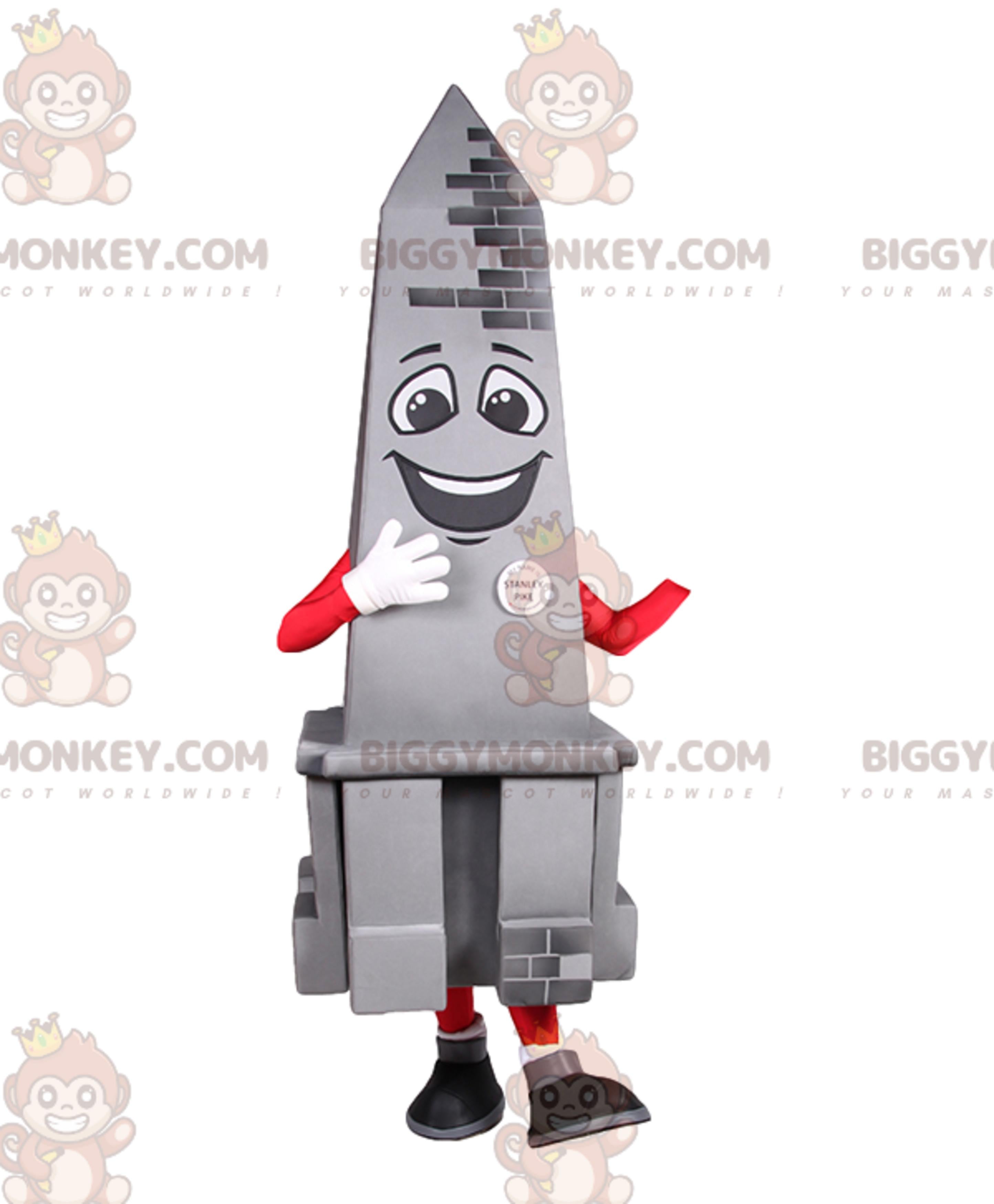 Smiling Gray Obelisk BIGGYMONKEYMascot Costume. Obelisk Costume