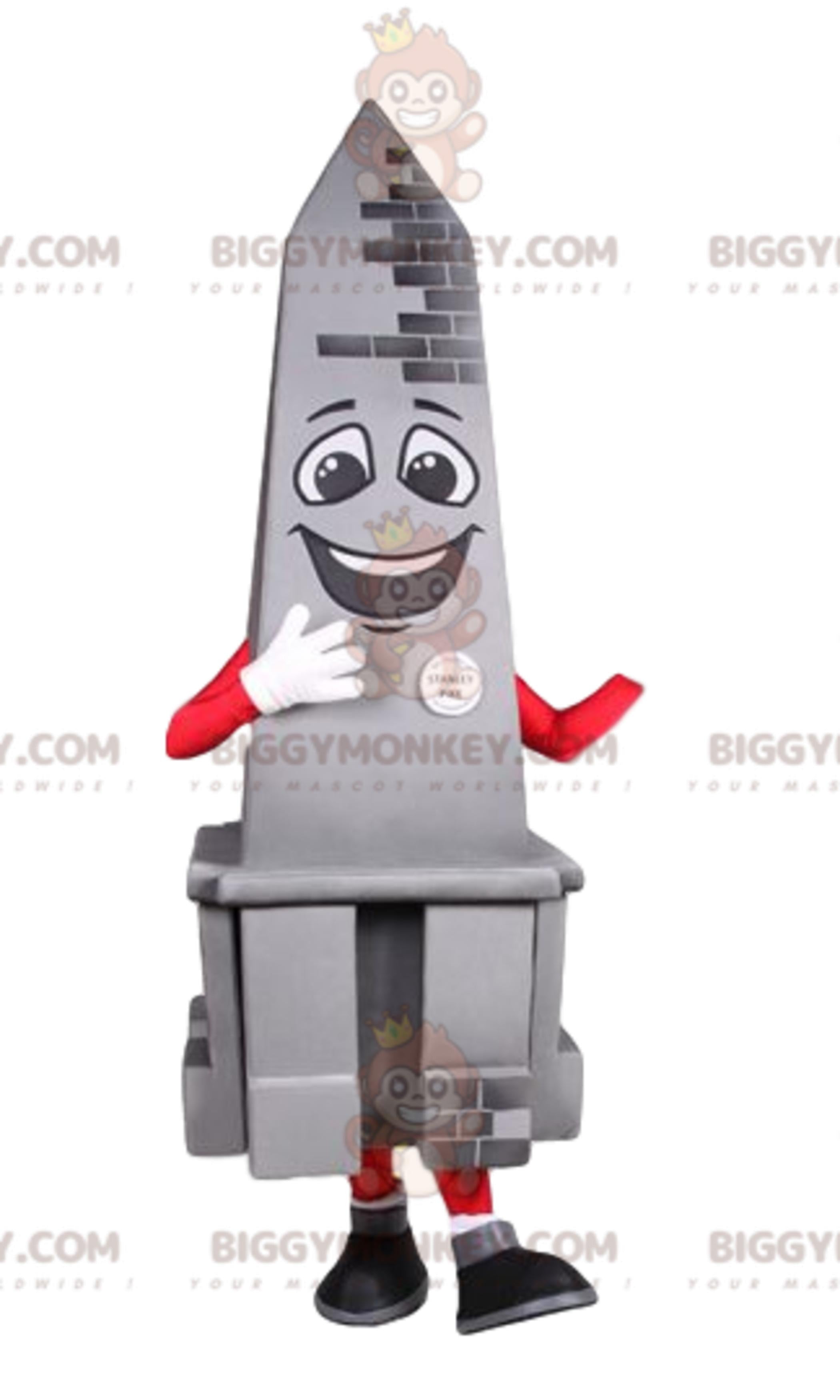 Smiling Gray Obelisk BIGGYMONKEYMascot Costume. Obelisk Costume