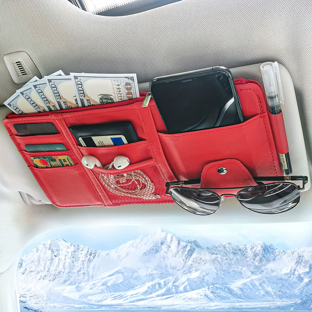 Car Sun Visor Organizer, Car Glasses Clip StoraPocket Sunglasses Holder With Zipper Pocket For Car, Truck, SUV Auto Interior Accessories