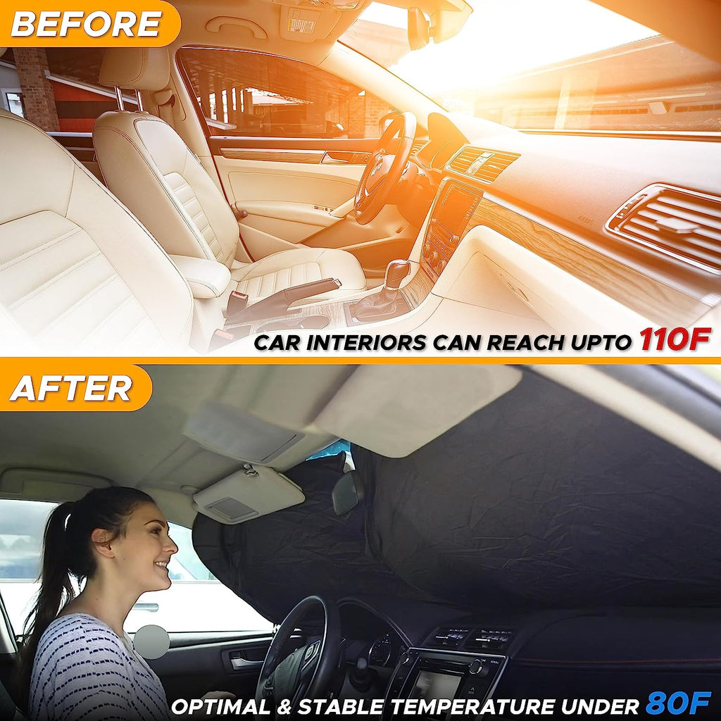 EcoNour Windshield Sunshade for Jeep Wrangler | Sun Visor for UV Rays &amp; Heat Protection | Suitable for Wrangler, Compass, Gladiator &amp; Renegade | Accessories for Jeep Wrangler