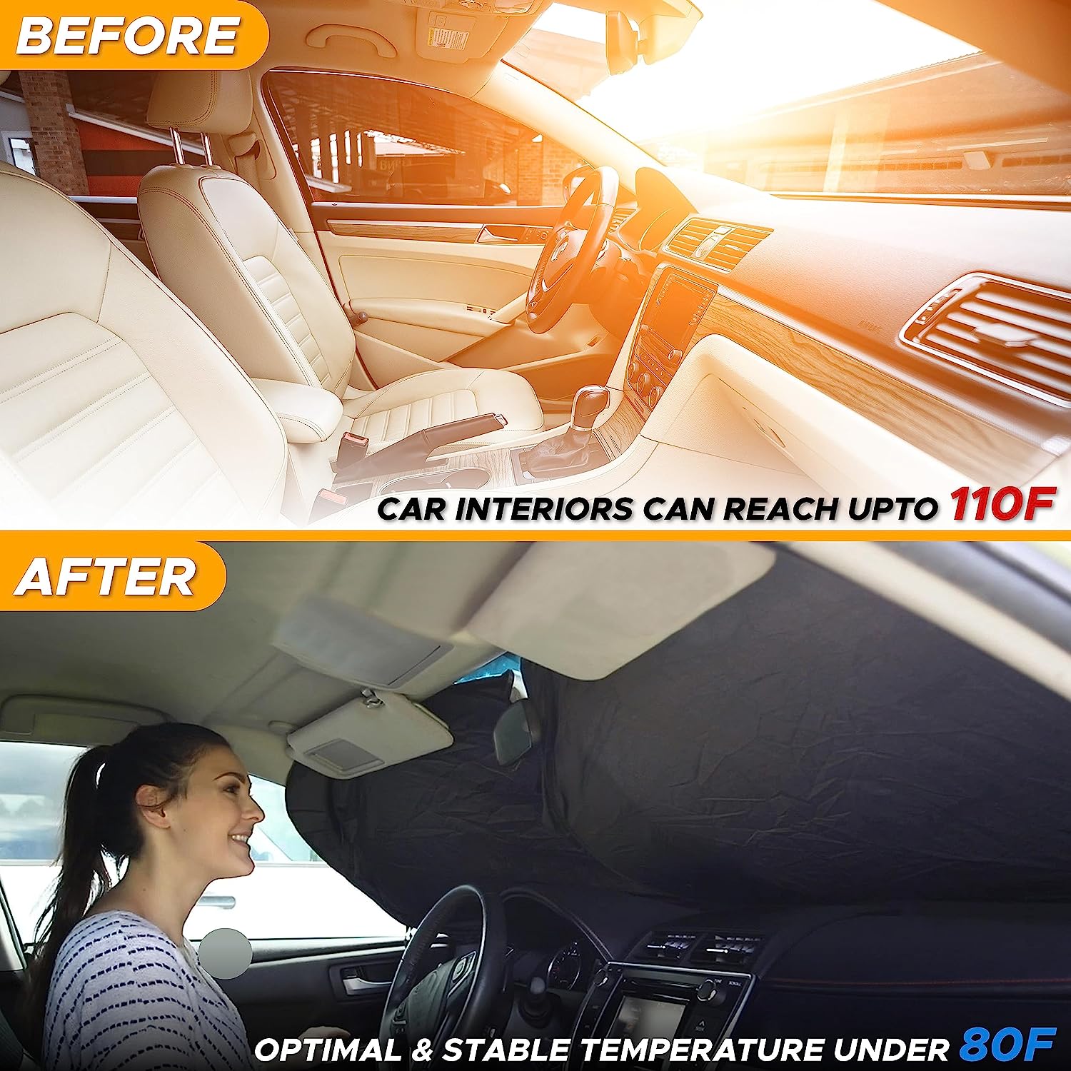EcoNour Windshield Sunshade for Jeep Wrangler | Sun Visor for UV Rays &amp; Heat Protection | Suitable for Wrangler, Compass, Gladiator &amp; Renegade | Accessories for Jeep Wrangler
