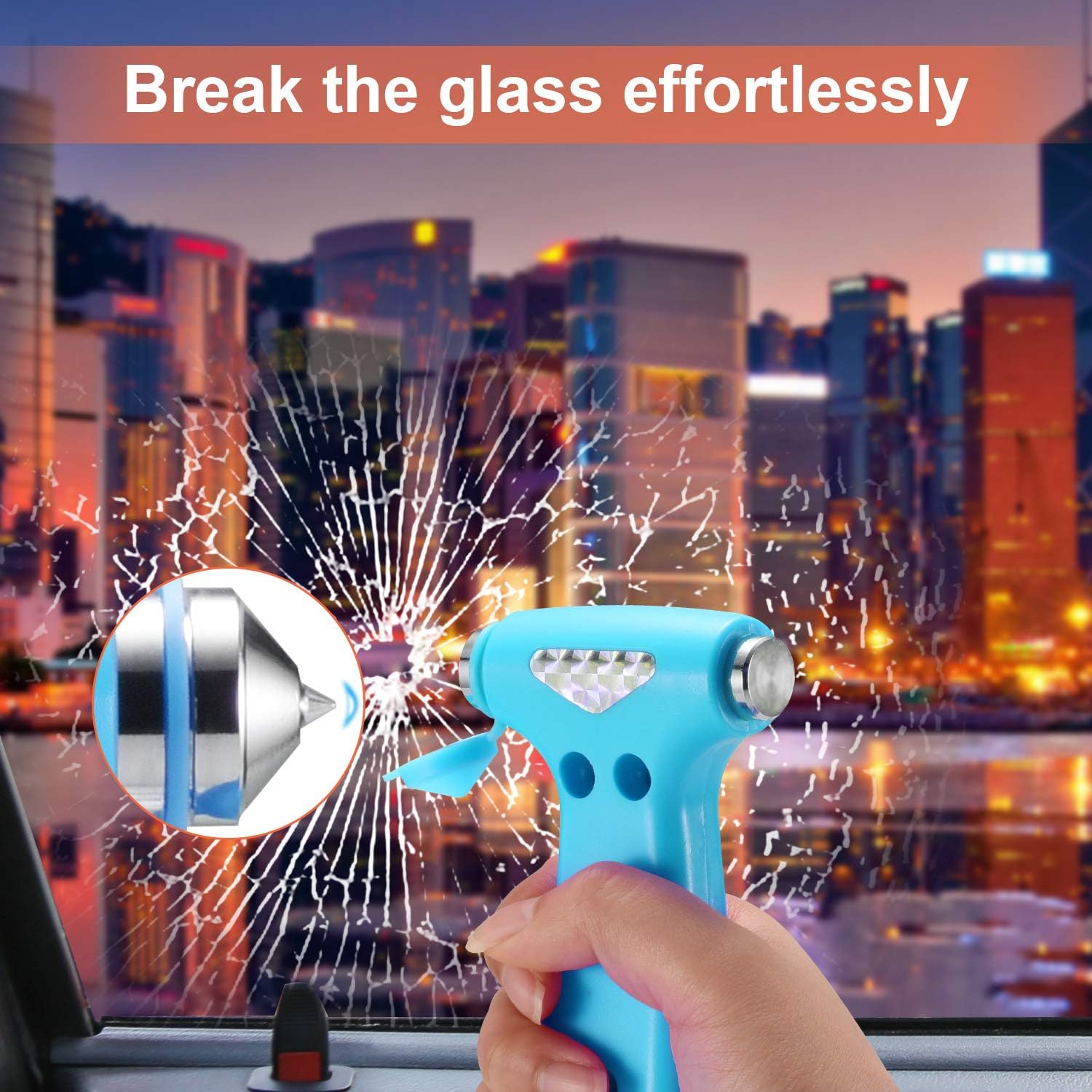 THINKWORK Car Safety Hammer for Teen Boy and Men's Gifts, Blue Three-in-One Emergency Escape Tool with Window Breaker and Seat Belt Cutter, Safety Emergency Car Escape Tool for Family and Children.