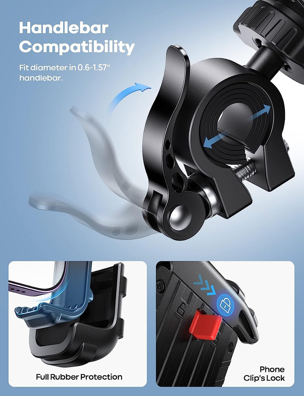 Bike Phone Holder, Motorcycle Phone Mount - Lamicall Motorcycle Handlebar Cell Phone Clamp, Scooter Phone Clip for iPhone 14 Plus/Pro Max, 13 Pro Max, S9, S10 and More 4.7" - 6.8" Smartphones