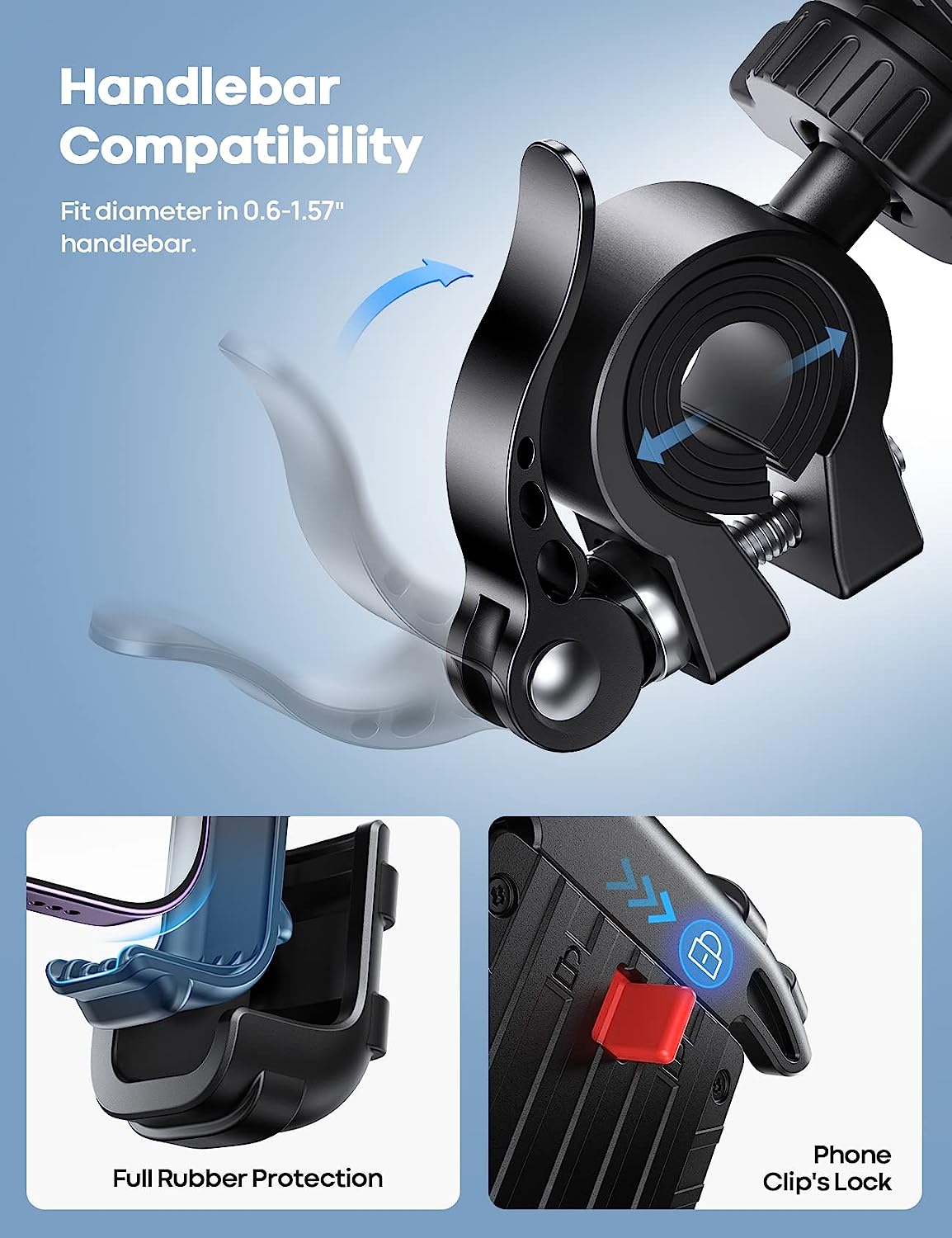 Bike Phone Holder, Motorcycle Phone Mount - Lamicall Motorcycle Handlebar Cell Phone Clamp, Scooter Phone Clip for iPhone 14 Plus/Pro Max, 13 Pro Max, S9, S10 and More 4.7" - 6.8" Smartphones