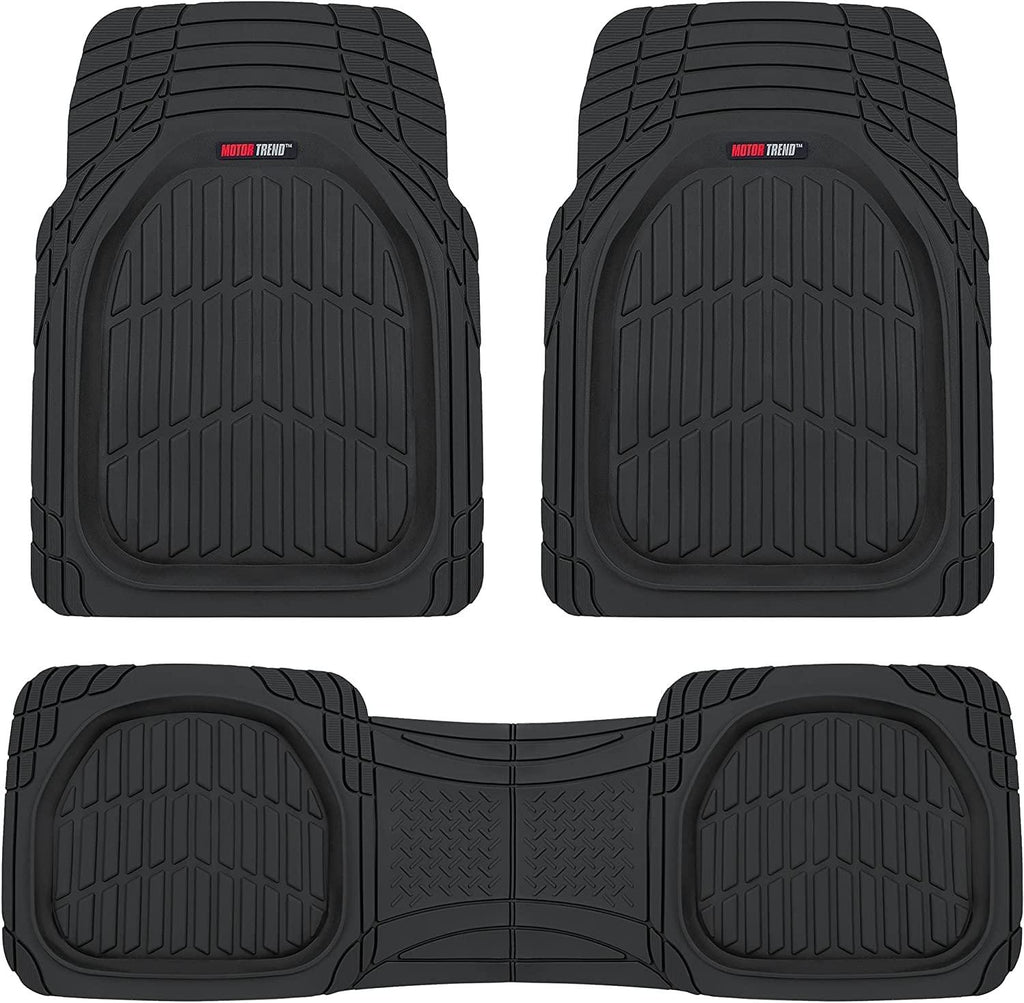 Motor Trend FlexTough Floor Mats for Cars, Black Deep Dish All-Weather Car Mats, Waterproof Trim-To Fit Automotive Floor Mats for Cars Trucks SUV, Universal Floor Liner Car Accessories