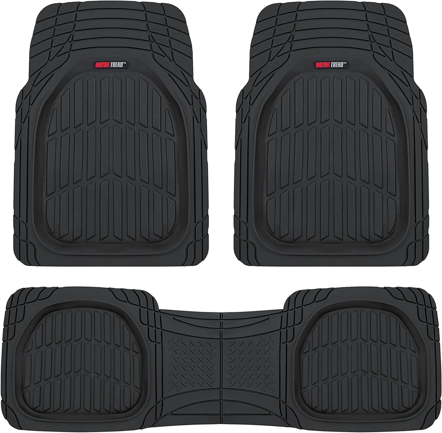 Motor Trend FlexTough Floor Mats for Cars, Black Deep Dish All-Weather Car Mats, Waterproof Trim-To Fit Automotive Floor Mats for Cars Trucks SUV, Universal Floor Liner Car Accessories