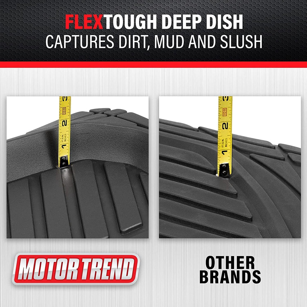 Motor Trend FlexTough Floor Mats for Cars, Black Deep Dish All-Weather Car Mats, Waterproof Trim-To Fit Automotive Floor Mats for Cars Trucks SUV, Universal Floor Liner Car Accessories