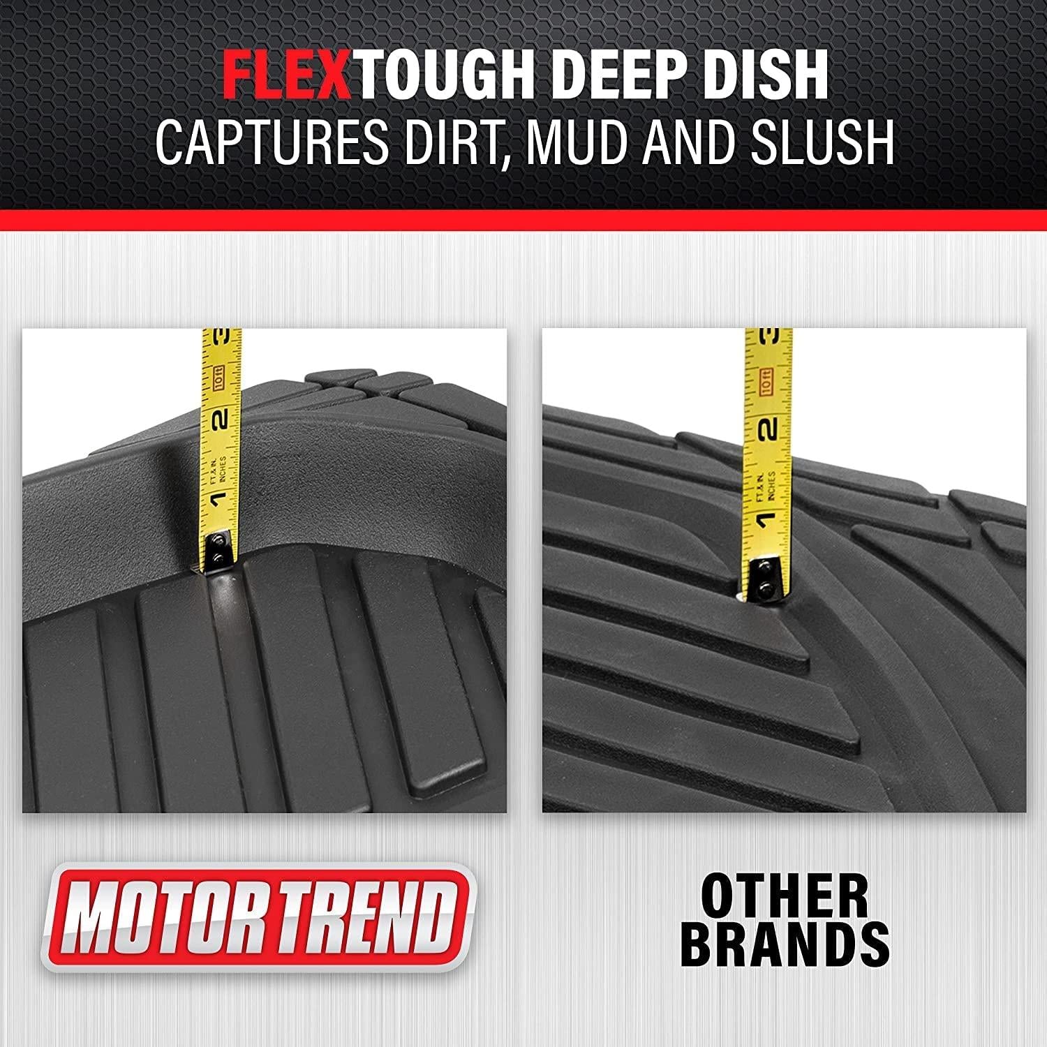 Motor Trend FlexTough Floor Mats for Cars, Black Deep Dish All-Weather Car Mats, Waterproof Trim-To Fit Automotive Floor Mats for Cars Trucks SUV, Universal Floor Liner Car Accessories
