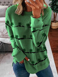 Casual Loose Round Neck Clover Print Long Sleeve T-shirt
