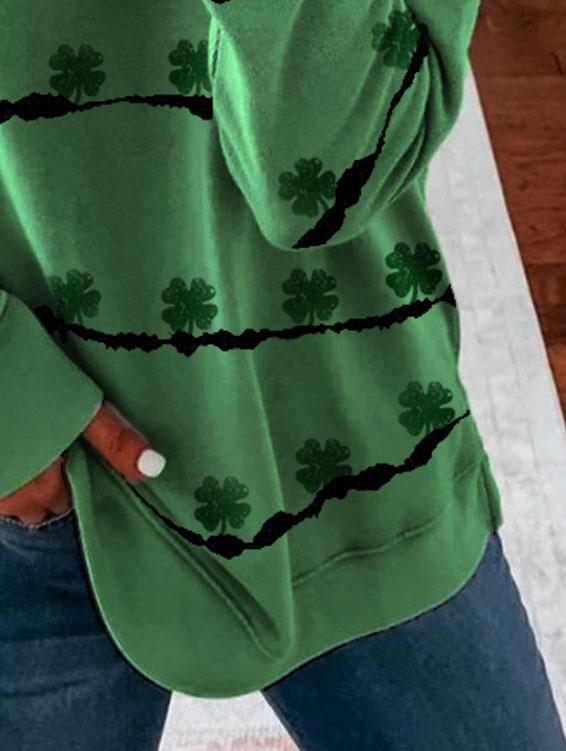 Casual Loose Round Neck Clover Print Long Sleeve T-shirt