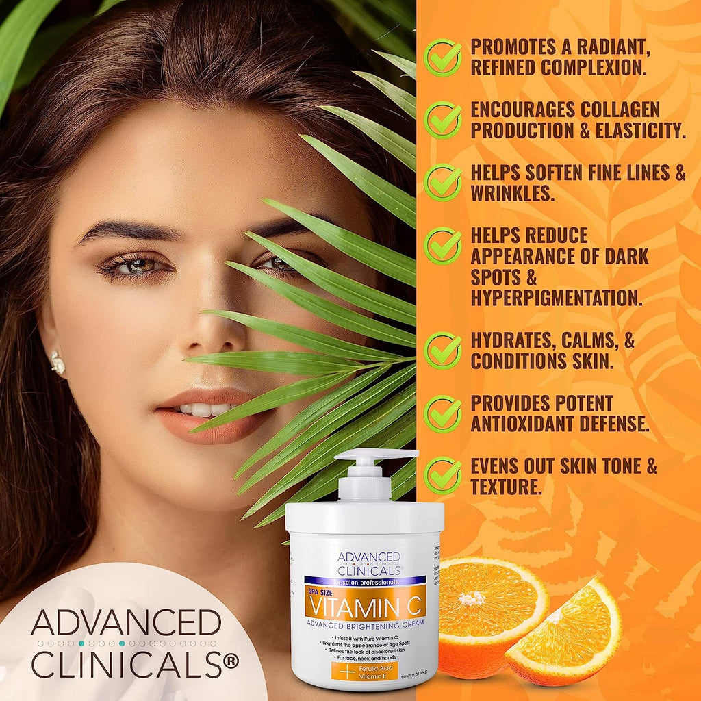Advanced Clinicals Vitamin C &amp; Manuka Honey Moisturizer Set - Anti Aging Body &amp; Face Creams for Dry Skin, Wrinkles, 16 Oz (2-Pack)