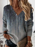 Fashion Textured Printed V-neck Long Sleeve Casual Sweatshirt