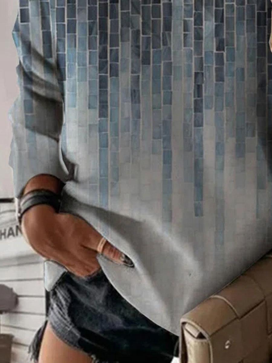 Fashion Textured Printed V-neck Long Sleeve Casual Sweatshirt