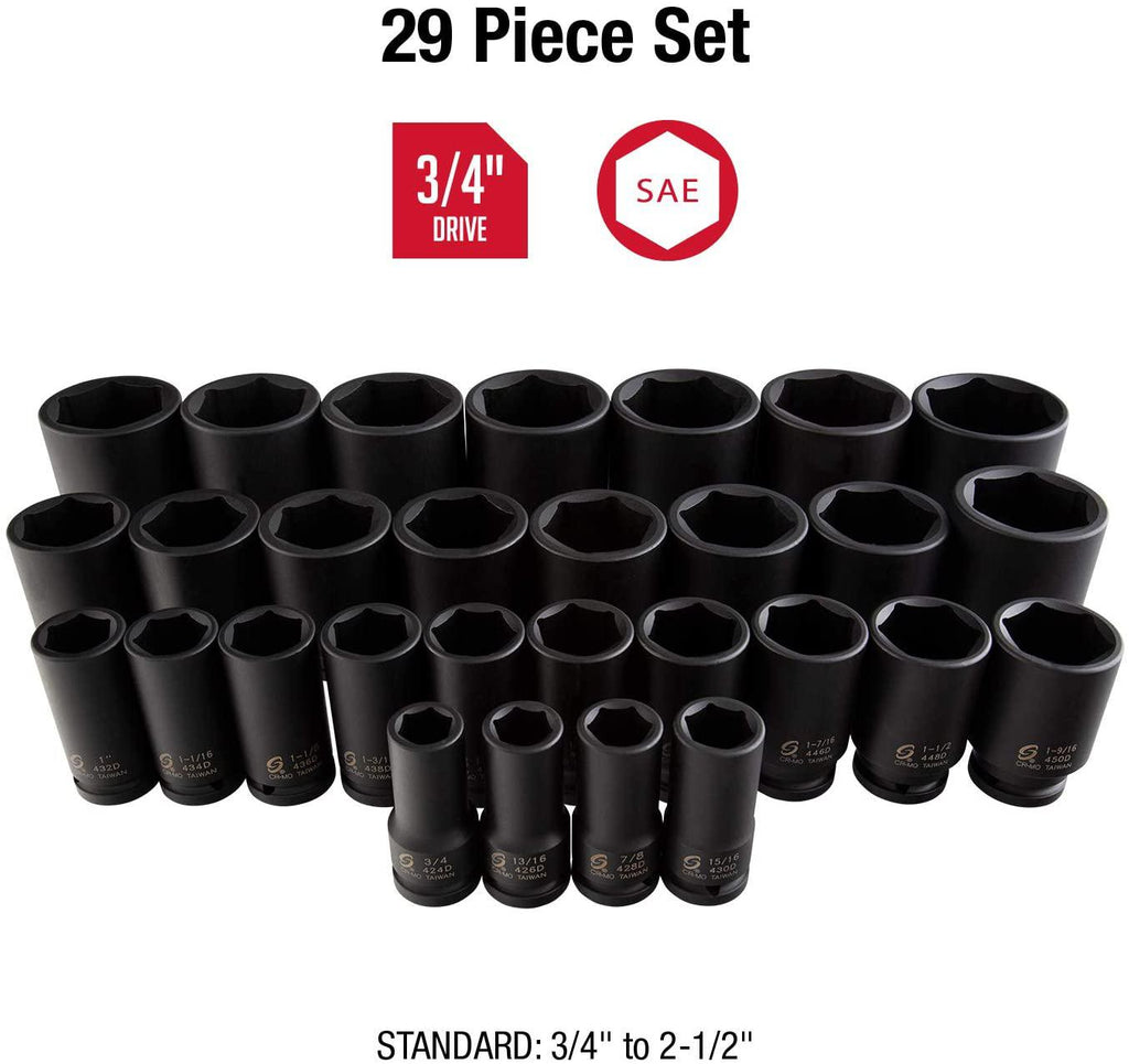 Sunex 4695 3/4-Inch Drive SAE Deep  Socket Set, 29-Piece