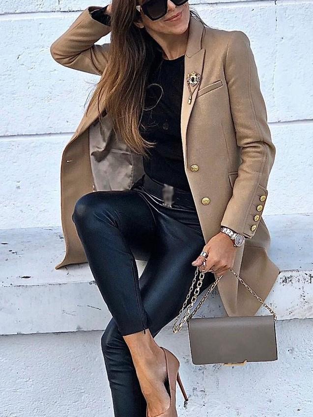 Ladies Fashion Camel Straight Coat