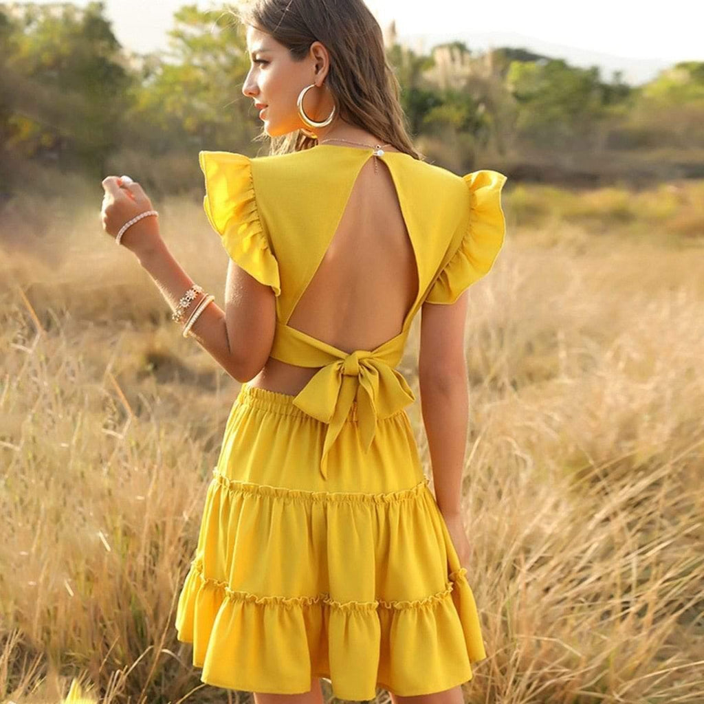 two-piece set backless ruffles