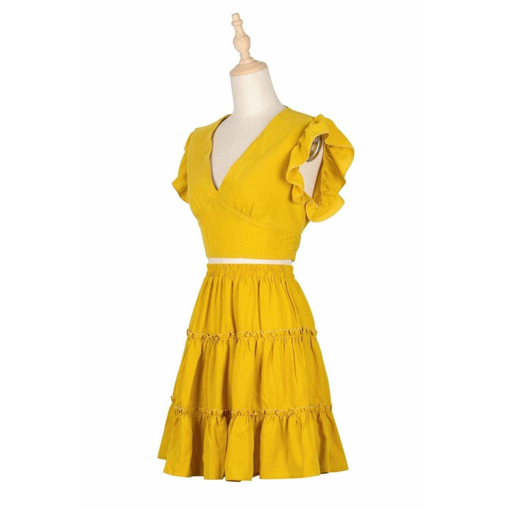 two-piece set backless ruffles
